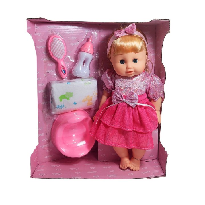 Muñeca Bebe Con Vestido + Accesorios Bacinilla Y Pañal