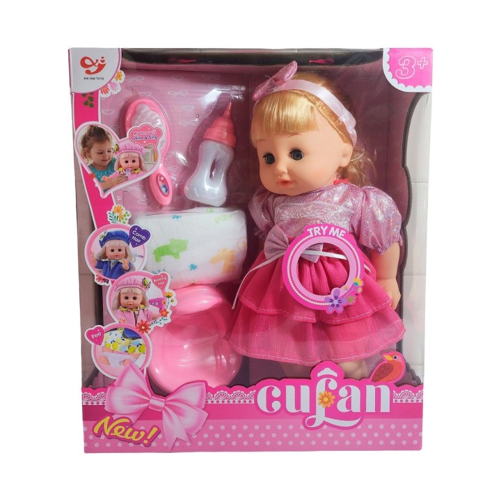 Muñeca Bebe Con Vestido + Accesorios Bacinilla Y Pañal