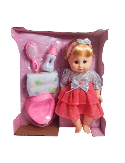 Muñeca Bebe Con Vestido + Accesorios Bacinilla Y Pañal