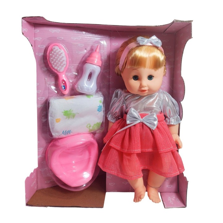 Muñeca Bebe Con Vestido + Accesorios Bacinilla Y Pañal