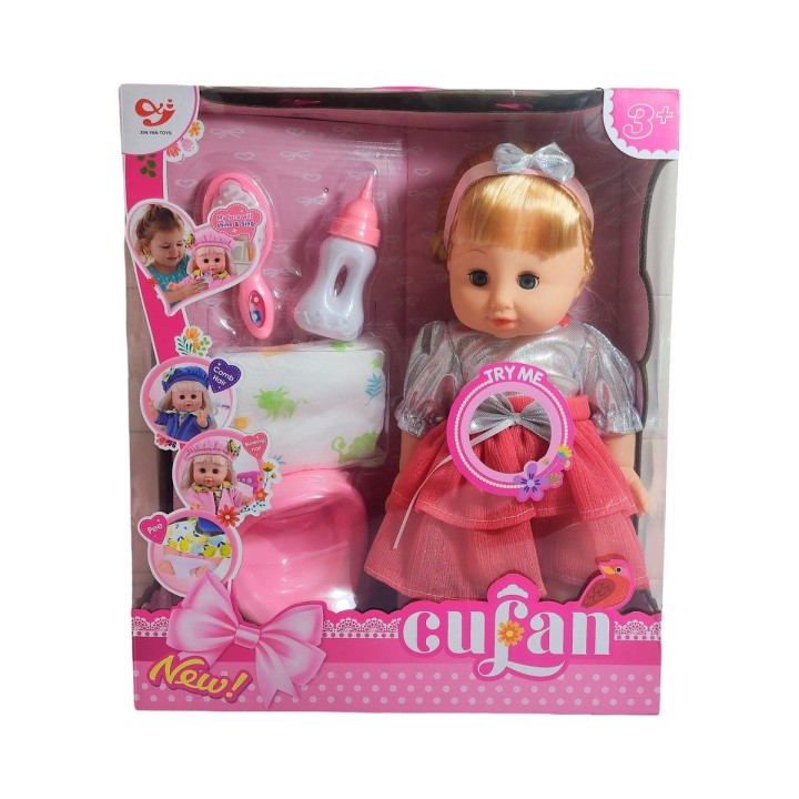 Muñeca Bebe Con Vestido + Accesorios Bacinilla Y Pañal