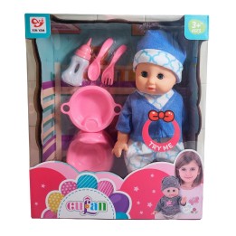 Muñeco Bebe Con Vestido +utencilios Juguete Niña Interactivo