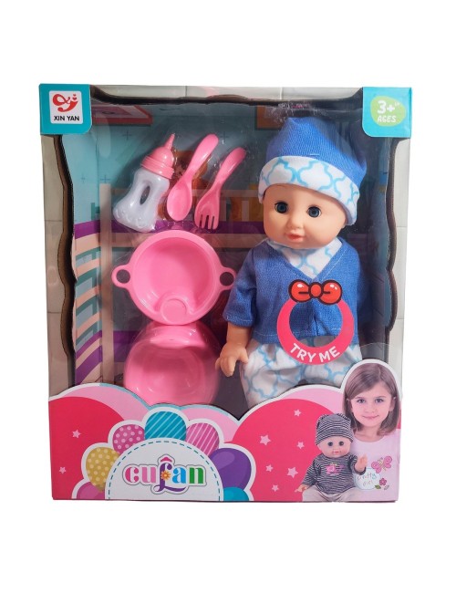 Muñeco Bebe Con Vestido +utencilios Juguete Niña Interactivo