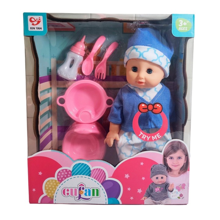 Muñeco Bebe Con Vestido +utencilios Juguete Niña Interactivo
