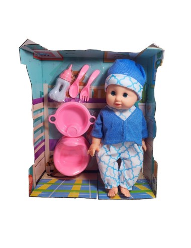 Muñeco Bebe Con Vestido +utencilios Juguete Niña Interactivo