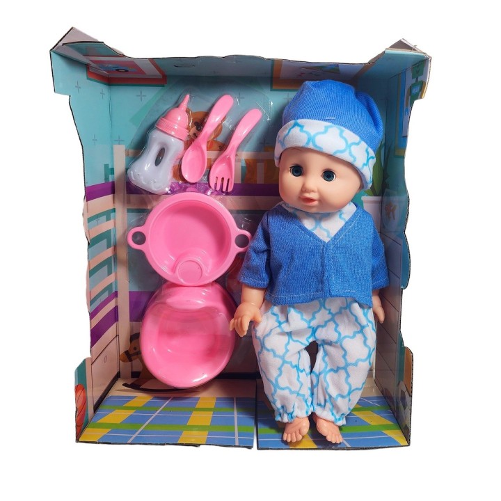 Muñeco Bebe Con Vestido +utencilios Juguete Niña Interactivo
