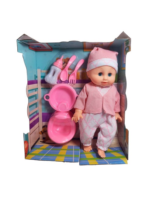 Muñeco Bebe Con Vestido +utencilios Juguete Niña Interactivo