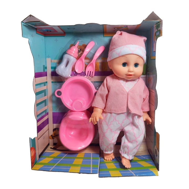 Muñeco Bebe Con Vestido +utencilios Juguete Niña Interactivo
