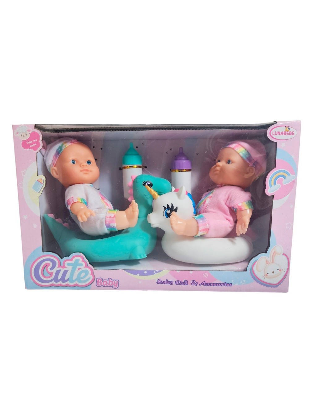 Muñeco Bebe Duo Unicornio Con Flotadores De Unicornio