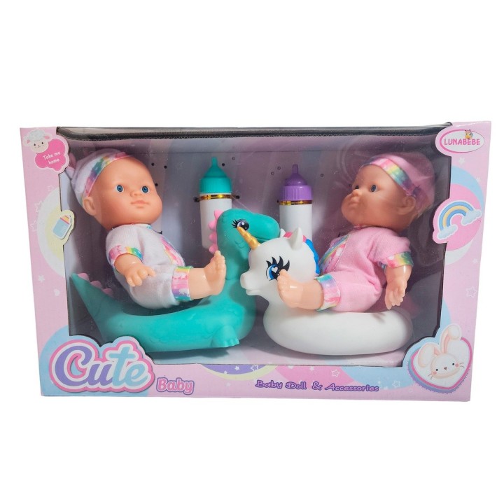Muñeco Bebe Duo Unicornio Con Flotadores De Unicornio