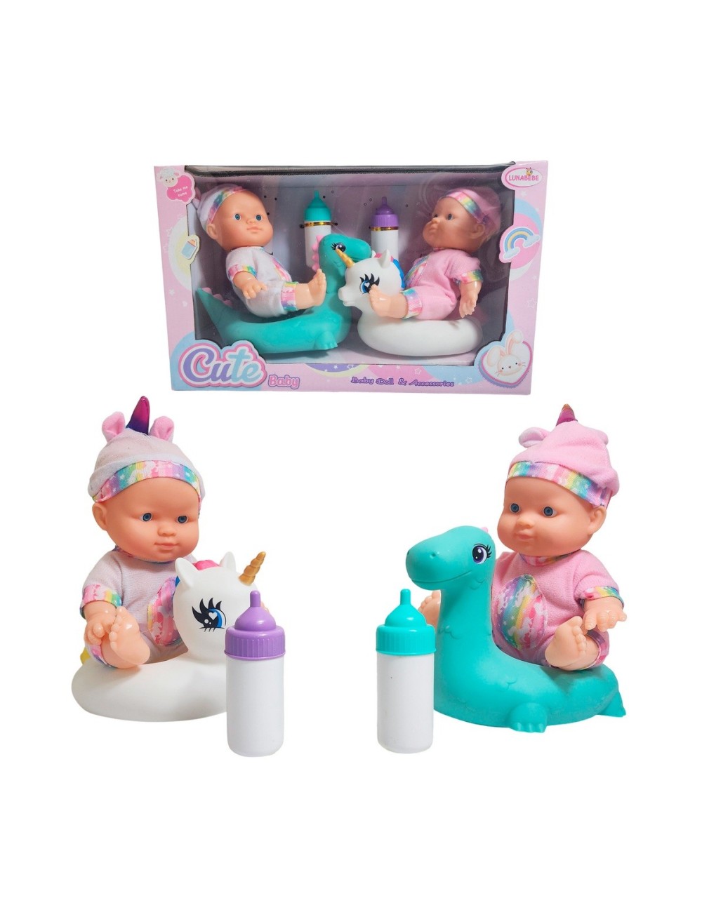 Muñeco Bebe Duo Unicornio Con Flotadores De Unicornio
