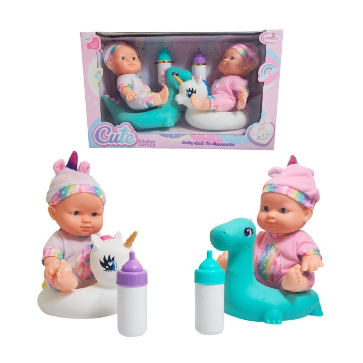 Muñeco Bebe Duo Unicornio Con Flotadores De Unicornio
