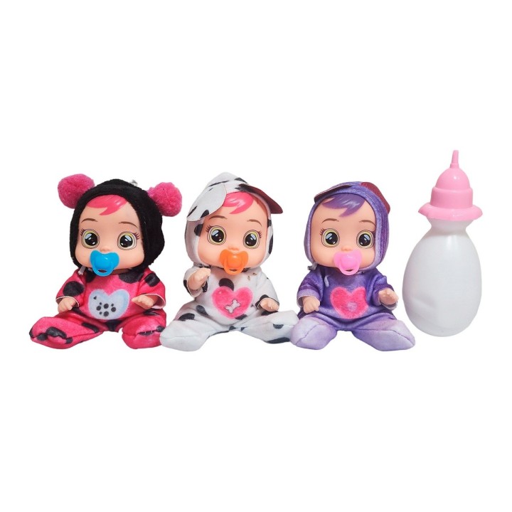 Muñeca Mini Bebe Con Pijama X 3 Unidades + Un Tetero