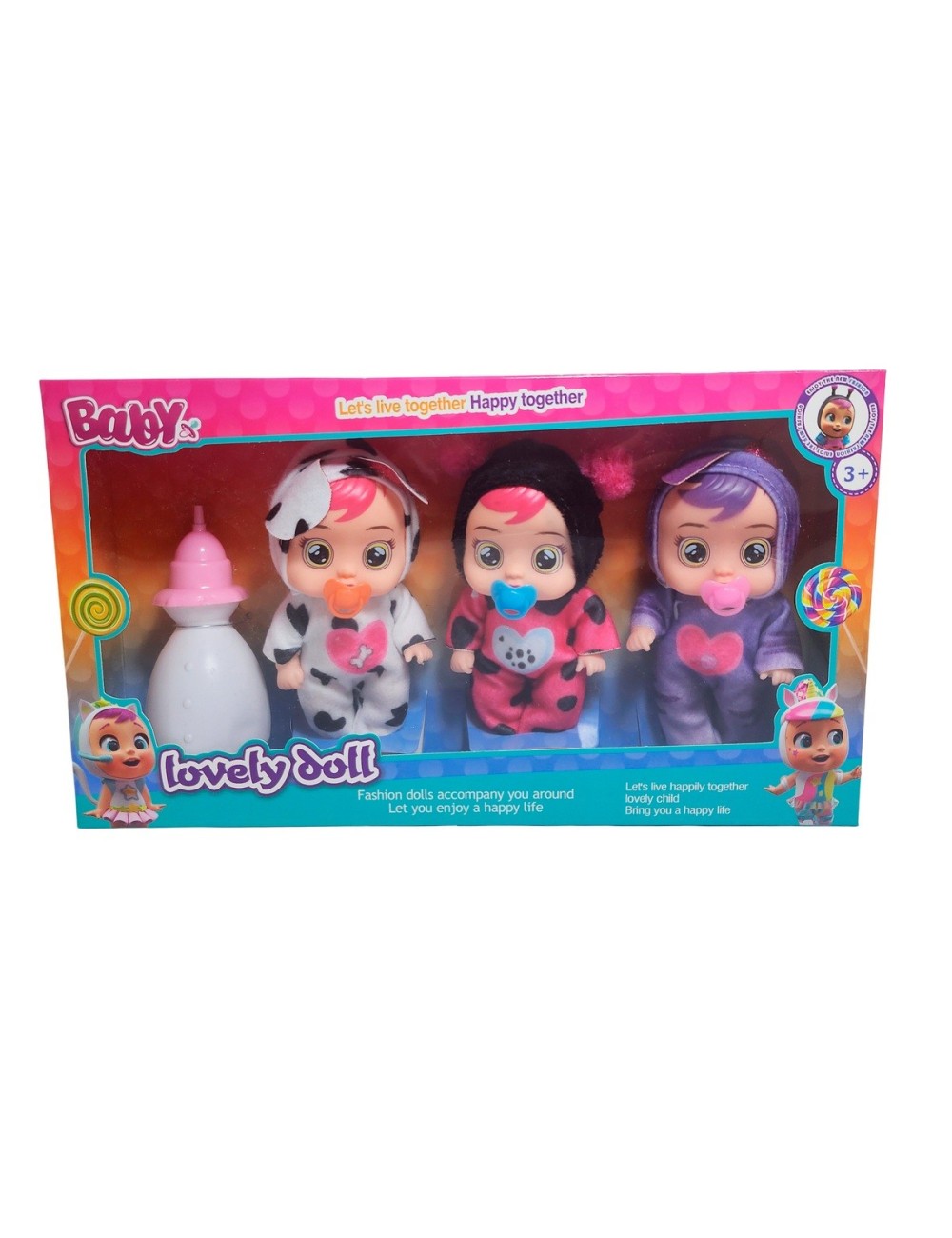 Muñeca Mini Bebe Con Pijama X 3 Unidades + Un Tetero