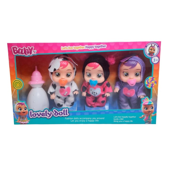 Muñeca Mini Bebe Con Pijama X 3 Unidades + Un Tetero