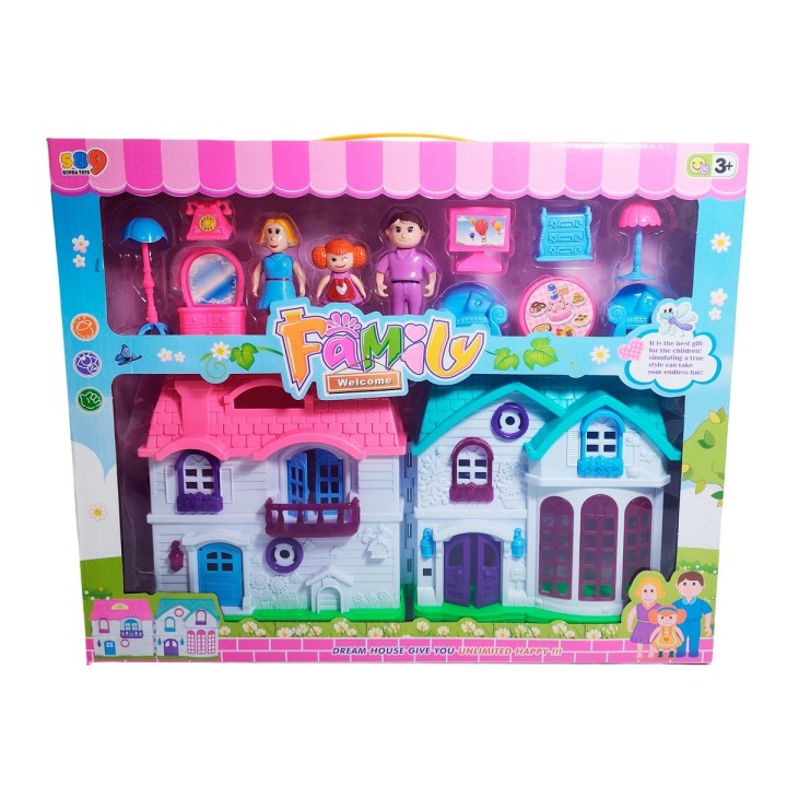 Casa De Muñeca Con Muebles Personajes Mediana Juguete