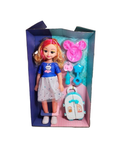 Muñeca Con Vestido Maleta + Accesorios De Juguete Niñas