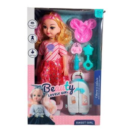 Muñeca Con Vestido Maleta + Accesorios De Juguete Niñas