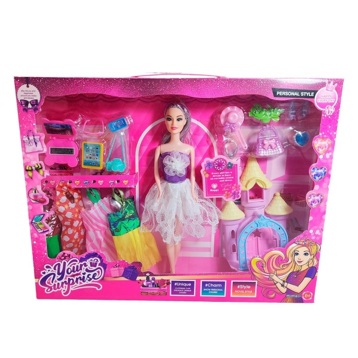 Muñeca Vestido Elegante Accesorios + Castillo Princesa Niñas
