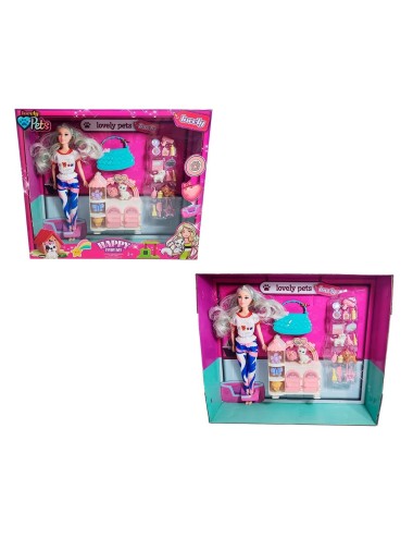 Muñeca Con Vestido Deportivo +mascotas Y Accesorios Mascotas