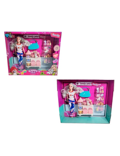 Muñeca Con Vestido Deportivo +mascotas Y Accesorios Mascotas