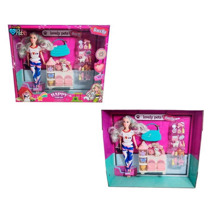Muñeca Con Vestido Deportivo +mascotas Y Accesorios Mascotas