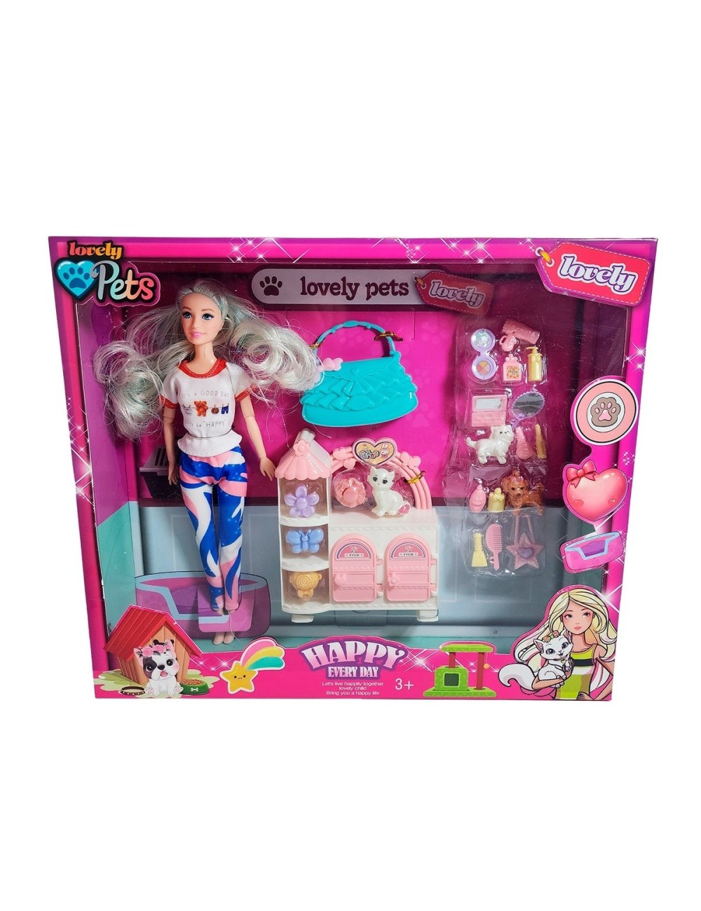 Muñeca Con Vestido Deportivo +mascotas Y Accesorios Mascotas