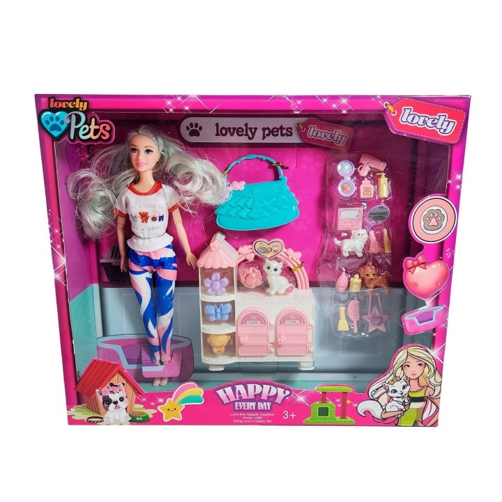 Muñeca Con Vestido Deportivo +mascotas Y Accesorios Mascotas