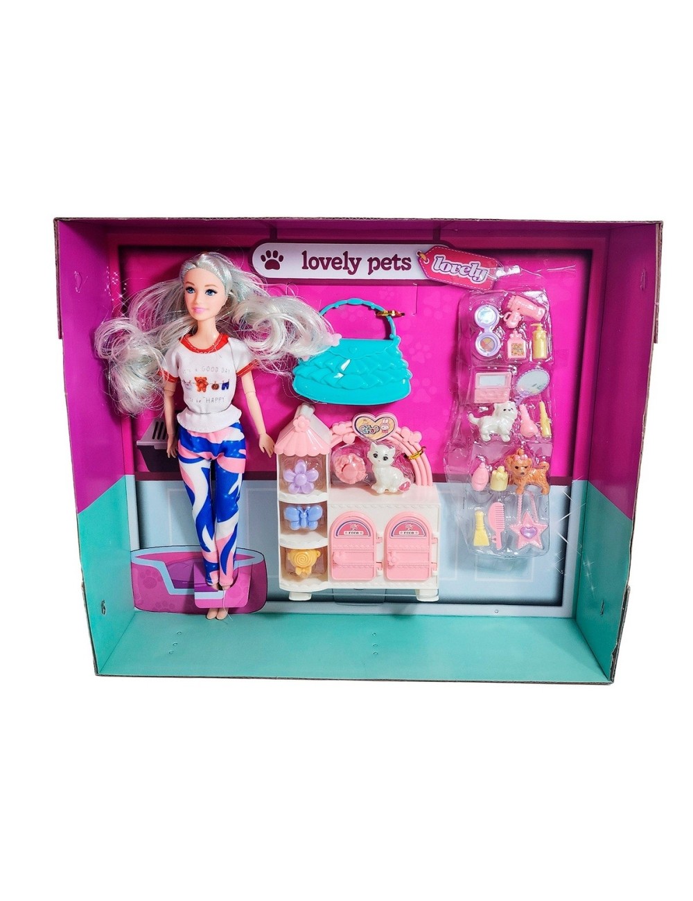 Muñeca Con Vestido Deportivo +mascotas Y Accesorios Mascotas