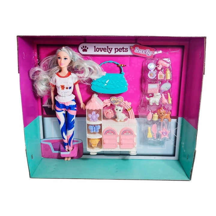 Muñeca Con Vestido Deportivo +mascotas Y Accesorios Mascotas