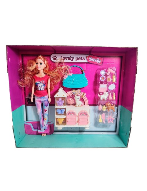 Muñeca Con Vestido Deportivo +mascotas Y Accesorios Mascotas