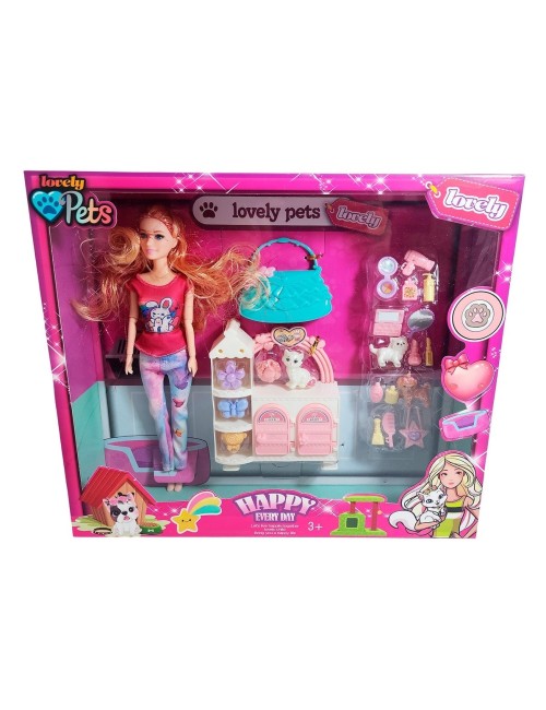 Muñeca Con Vestido Deportivo +mascotas Y Accesorios Mascotas