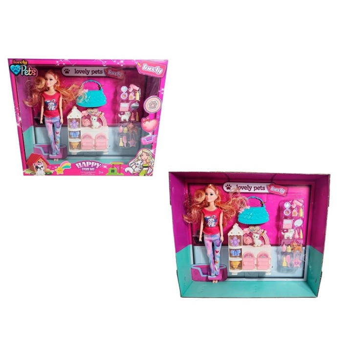 Muñeca Con Vestido Deportivo +mascotas Y Accesorios Mascotas