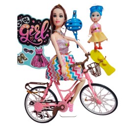 Muñeca E Hija En Bicicleta Juguete Niñas + Accesorios
