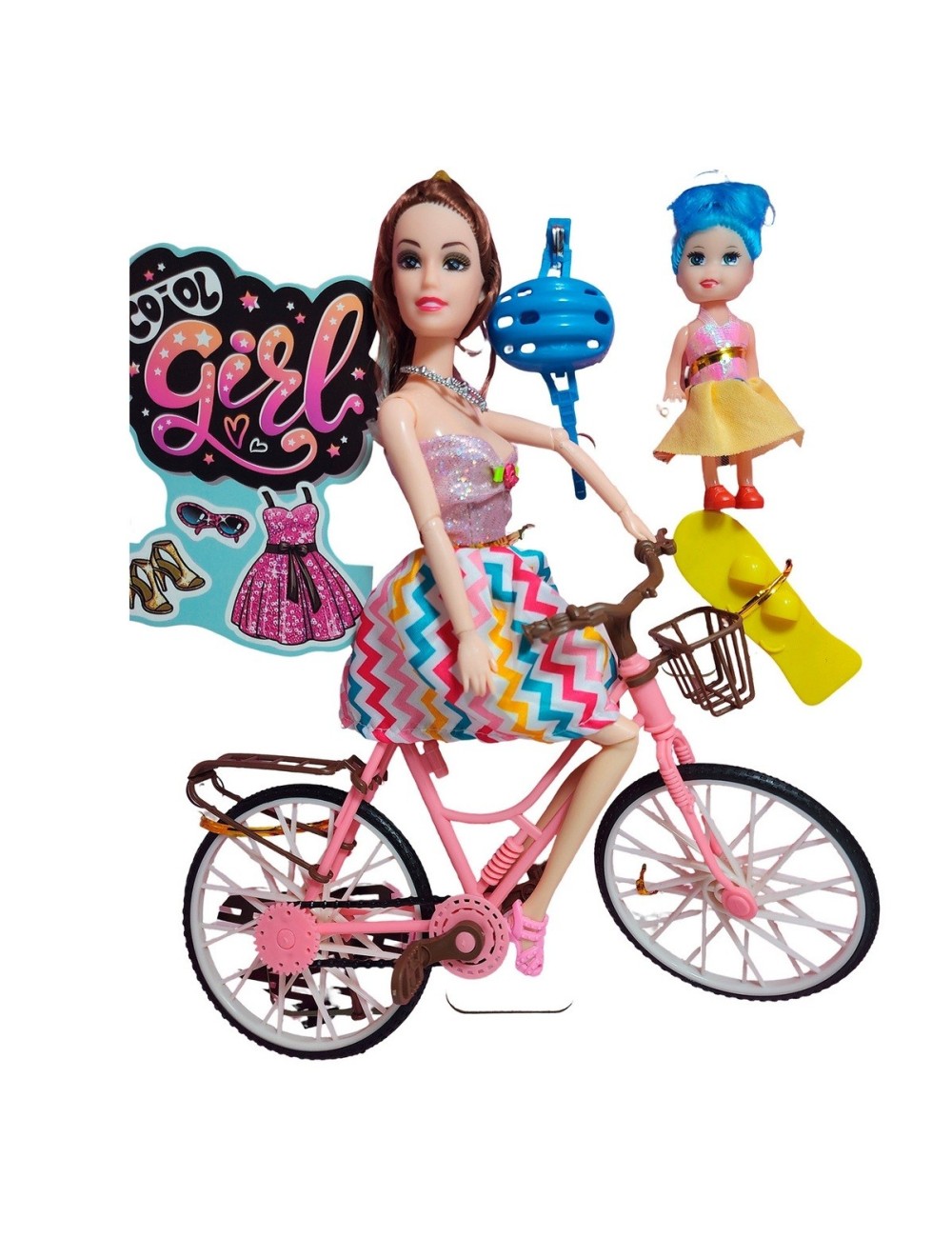 Muñeca E Hija En Bicicleta Juguete Niñas + Accesorios