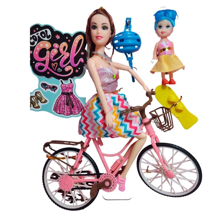 Muñeca E Hija En Bicicleta Juguete Niñas + Accesorios