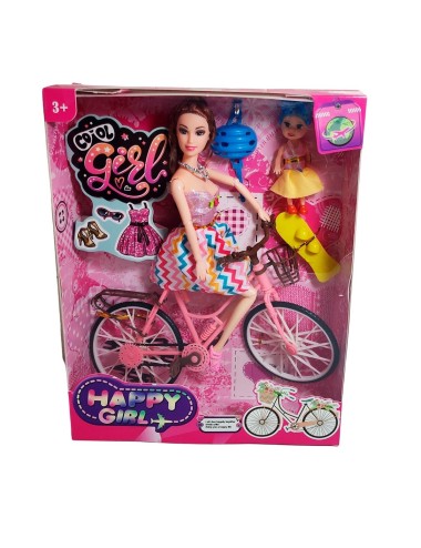 Muñeca E Hija En Bicicleta Juguete Niñas + Accesorios