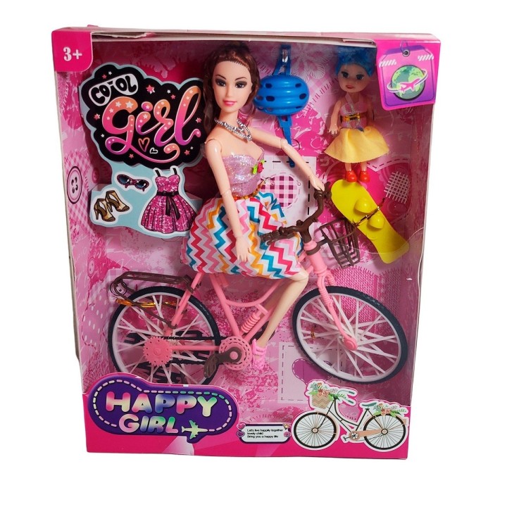 Muñeca E Hija En Bicicleta Juguete Niñas + Accesorios