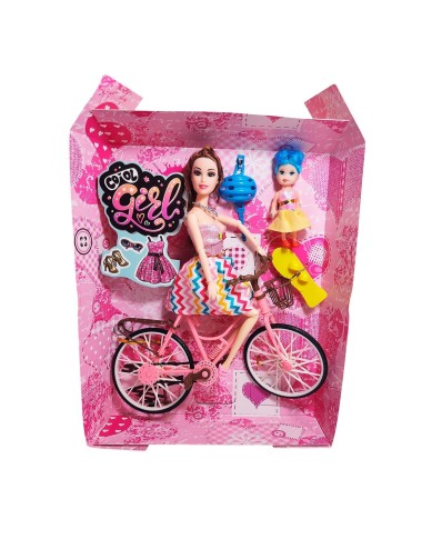 Muñeca E Hija En Bicicleta Juguete Niñas + Accesorios