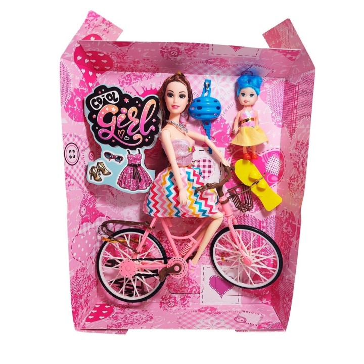 Muñeca E Hija En Bicicleta Juguete Niñas + Accesorios