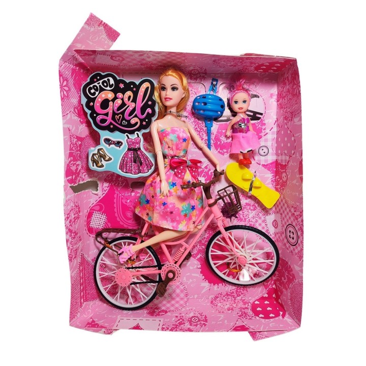 Muñeca E Hija En Bicicleta Juguete Niñas + Accesorios
