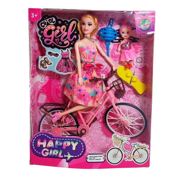 Muñeca E Hija En Bicicleta Juguete Niñas + Accesorios