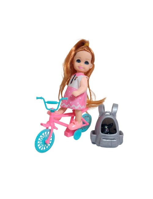 Muñeca En Bicicleta Mascota Juguete Niñas Interactivo
