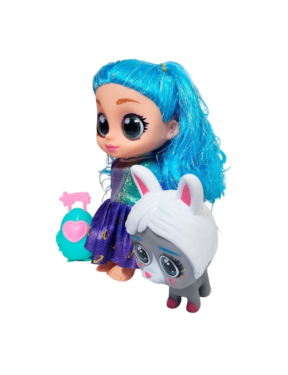 Muñeca Bebe Ojos Expresivos Con Mascota + Bolso Juguete