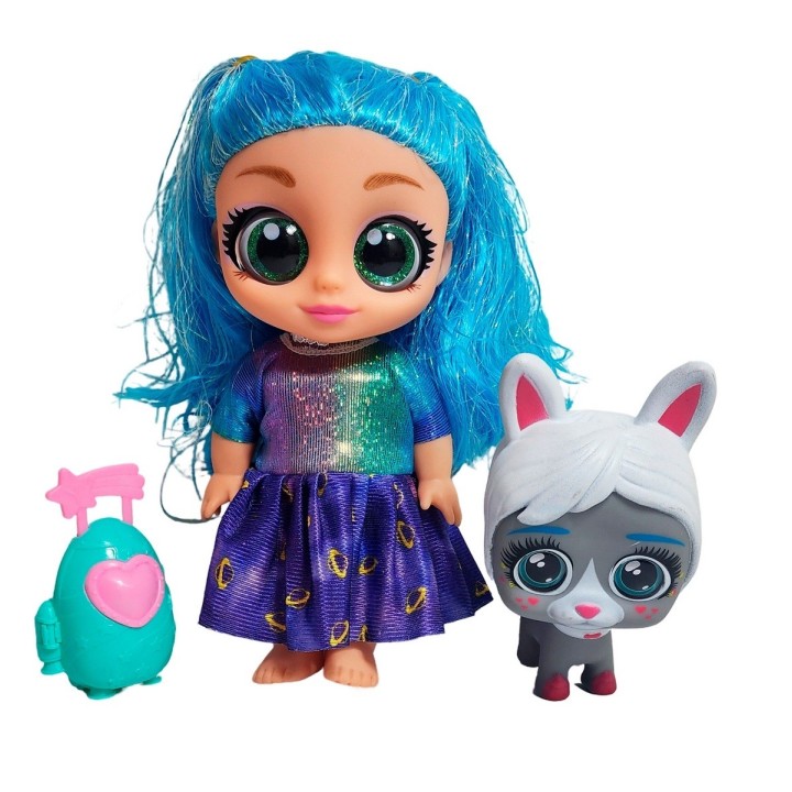 Muñeca Bebe Ojos Expresivos Con Mascota + Bolso Juguete