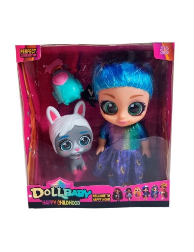 Muñeca Bebe Ojos Expresivos Con Mascota + Bolso Juguete