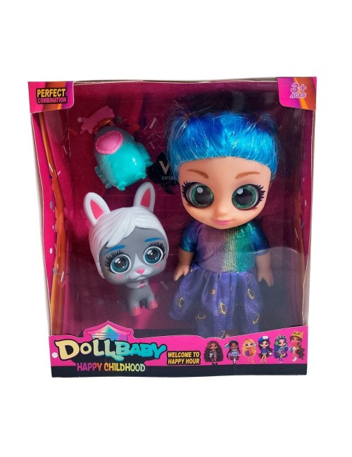 Muñeca Bebe Ojos Expresivos Con Mascota + Bolso Juguete