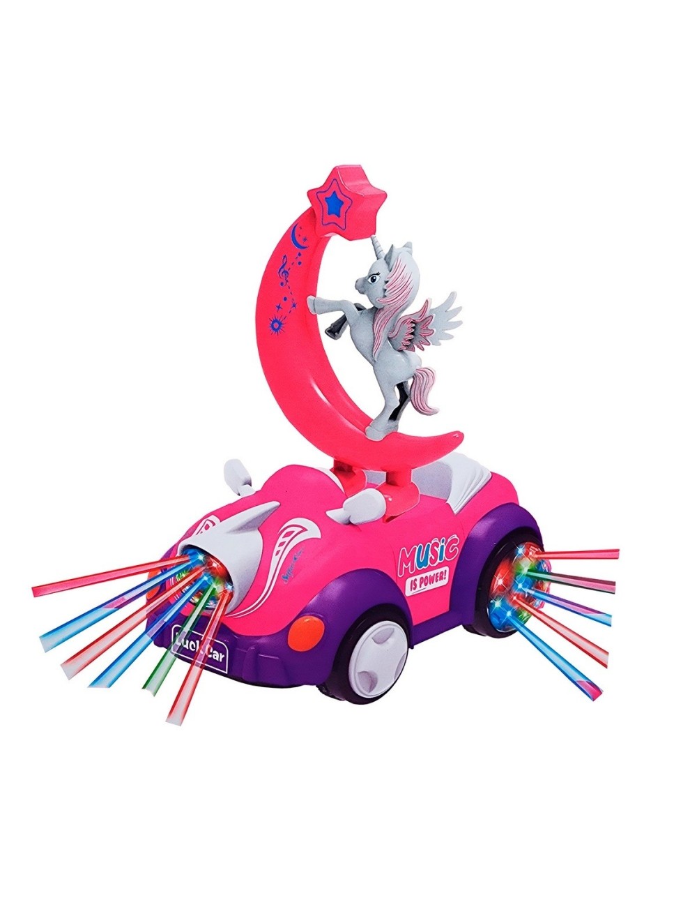 Carro Luna Unicornio Luces Sonido Movimiento Niña + Baterias