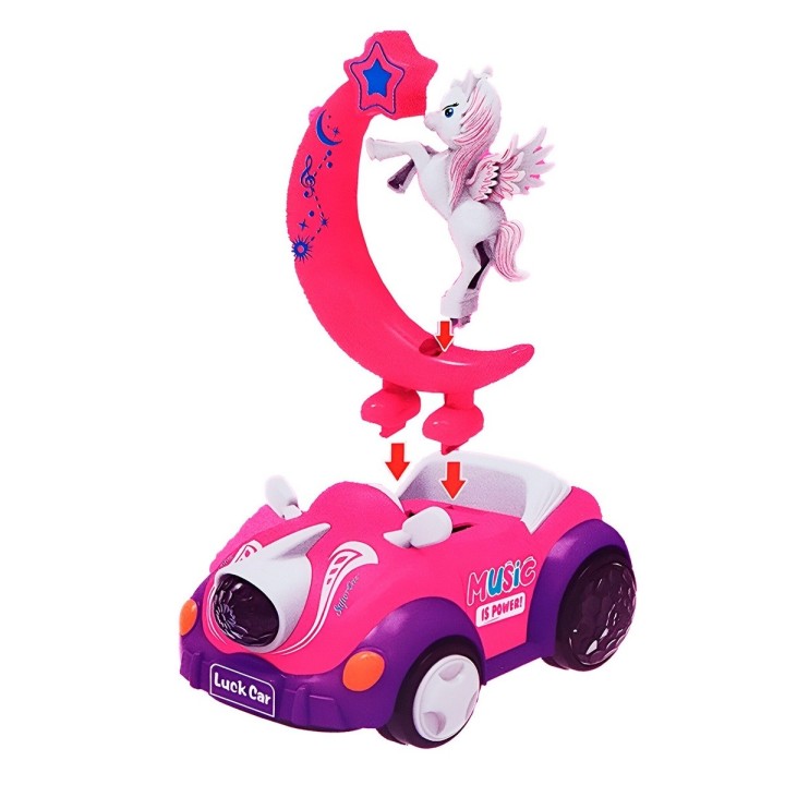 Carro Luna Unicornio Luces Sonido Movimiento Niña + Baterias