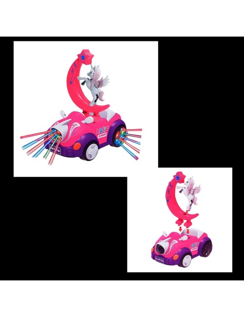 Carro Luna Unicornio Luces Sonido Movimiento Niña + Baterias